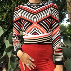 Romeo & Juliette Couture 70'S Retro Stripe Crop Sweater NWOT